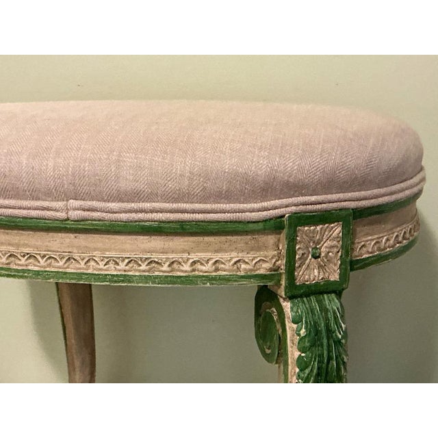 Mid 20th Century Mid-Century Italian Pink Painted Fruitwood French Louis XVI Style Ottoman Vanity Stool For Sale - Image 5 of 7