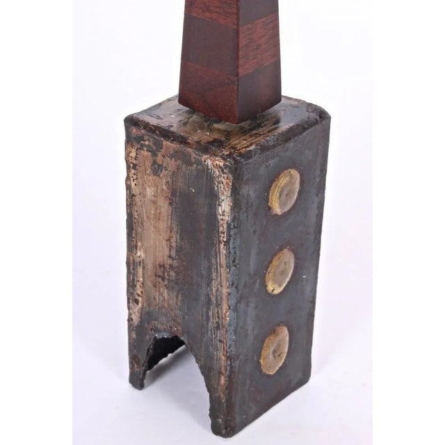 1960s Paul Evans & Phillip Lloyd Powell Handcrafted Steel, Brass & Wood Brutalist Bell For Sale - Image 5 of 9