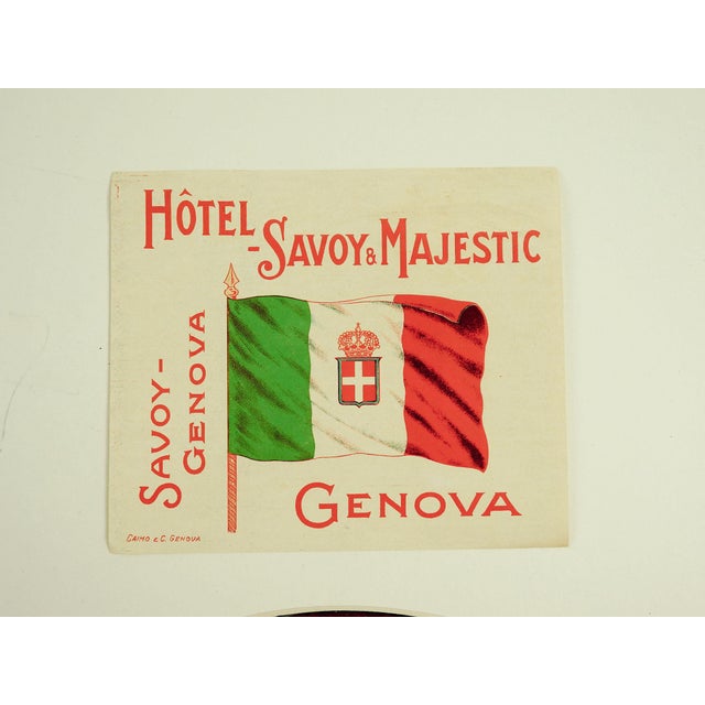 Traditional Vintage Hotel Savoy Genova Italy Luggage Tags - Set of 3 For Sale - Image 3 of 3
