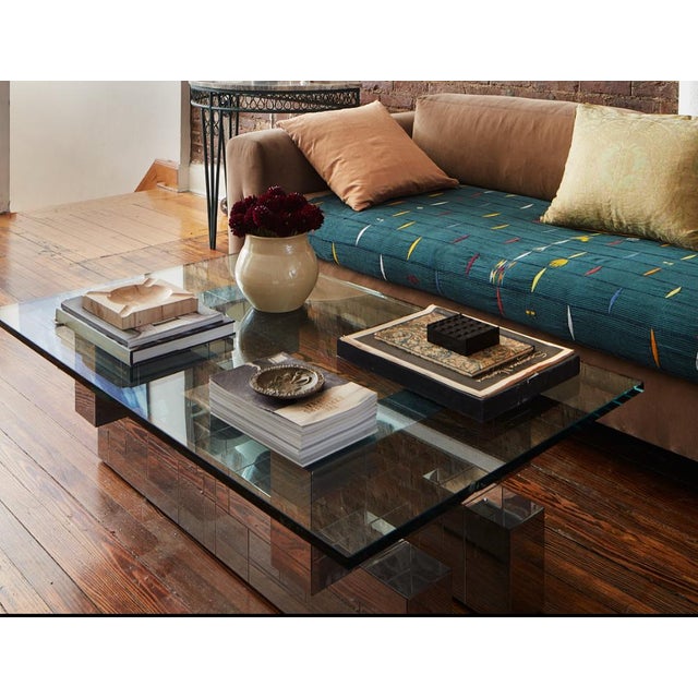 Art Deco Signed Paul Evans Cityscape Cocktail Coffee Table Chrome Mirror and Glass, an Original, 1970s For Sale - Image 3 of 10