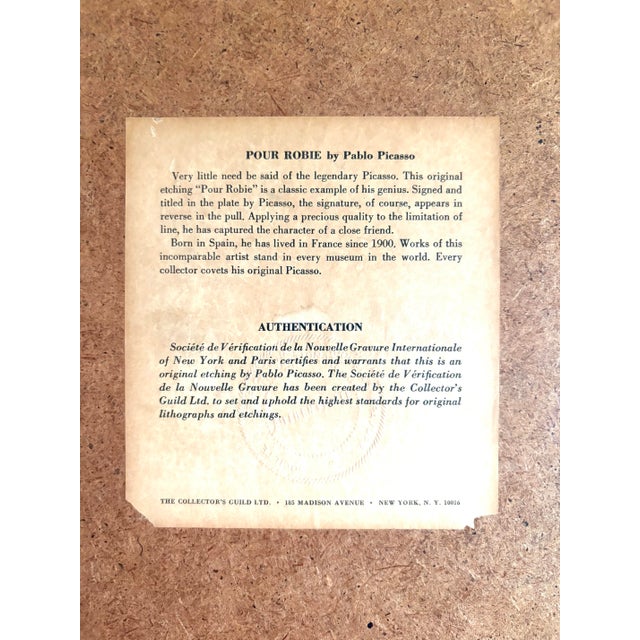 Abstract Pablo Picasso Authorized Vintage Etching Titled Pour Robie. In Original Frame For Sale - Image 3 of 3