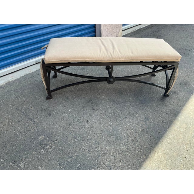 Kreiss Mykonos patio bench. The bench is in good condition. Aluminum frame. Powder coated. . Beige sunbrella fabric....