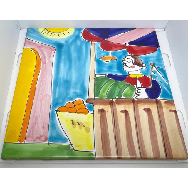 Tuscan Vintage La Musa Styled Supporto Per Bicottura Made in Italy Sicilian Oranges Glazed Ceramic Hand Painted Tile For Sale - Image 3 of 12