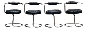 Cobra Black Leather Chairs from Giotto Stoppino, Italy, 1970s, Set of 4