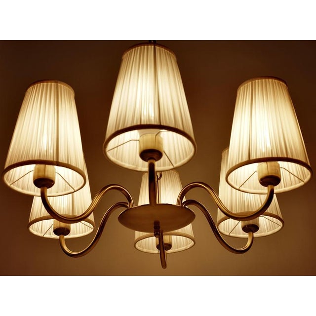 Six-Arm Chandelier in Brass with Silk Shades by Josef Frank for Oswald Haerdtl, 1935 For Sale - Image 15 of 16
