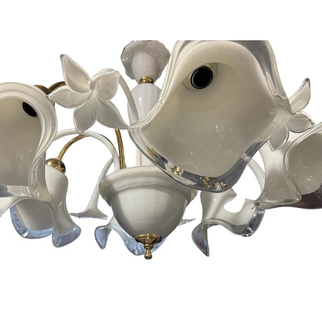 Mid-Century Modern Italian Murano Hand Blown Lily Art Glass Chandelier For Sale - Image 3 of 8