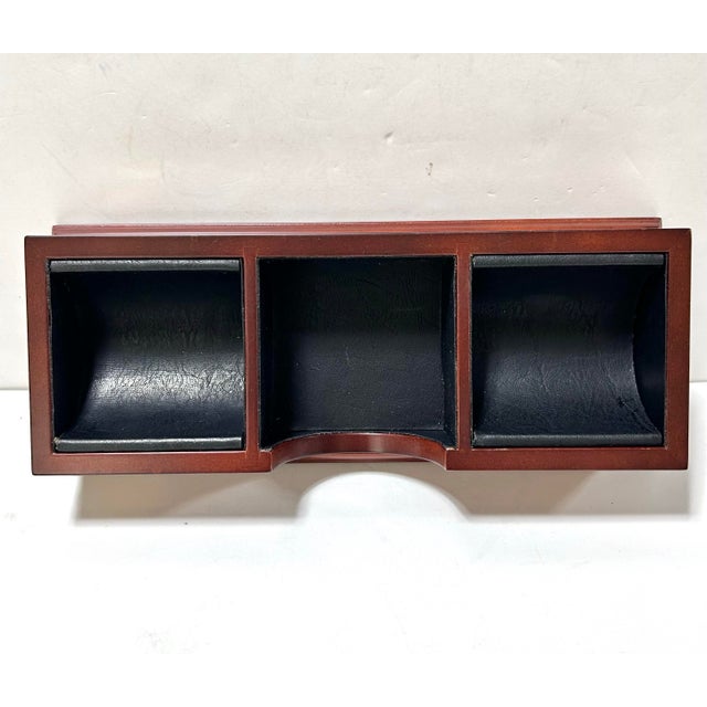 Brown 2003 Bombay Company Mahogany Desk or Dresser Valet Organizer With Brass Inlay and Faux Leather Lining For Sale - Image 8 of 10