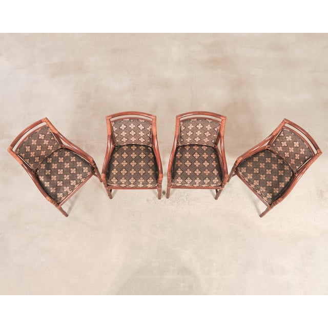 Contemporary Set of Four McGuire Rattan Target Upholstered Dining Armchairs For Sale - Image 3 of 18