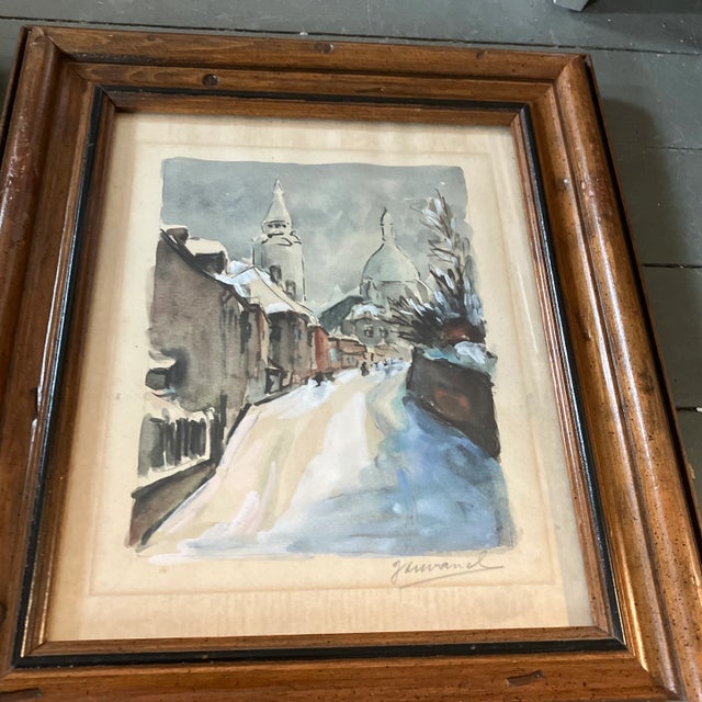 1950’s 2 Original Paris Street Scene Watercolor Paintings /Drawings Montmartre & Arch De Triumph Signed a Pair For Sale - Image 4 of 8