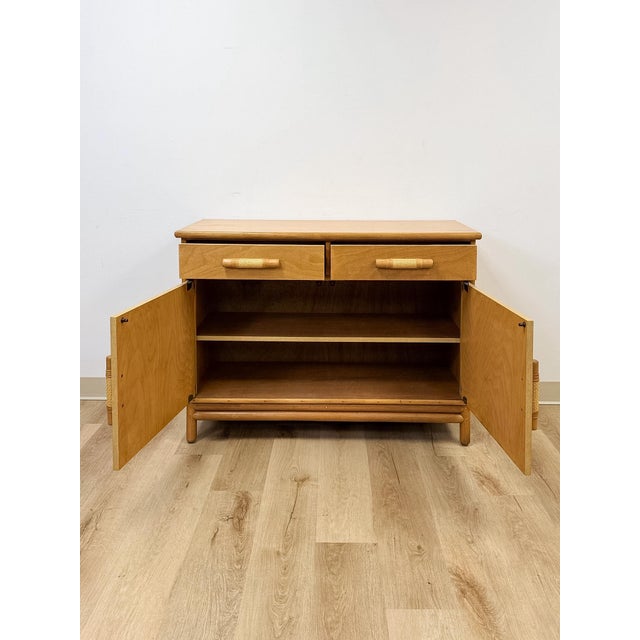 Vintage Coastal Wicker Rattan Blonde Buffet Natural Wood Two Drawer Cabinet For Sale - Image 9 of 18