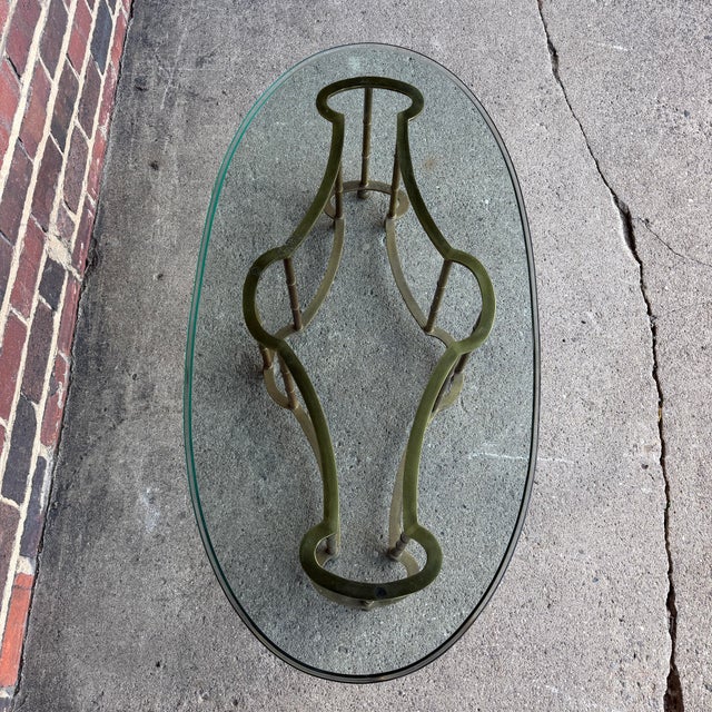 Mid 20th Century Mastercraft Brass and Glass Racetrack Oval Coffee Table For Sale - Image 5 of 12