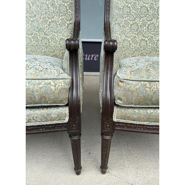 Pair of Ethan Allen Giselle Cut-Velvet Upholstered Bergère Chairs For Sale - Image 12 of 16