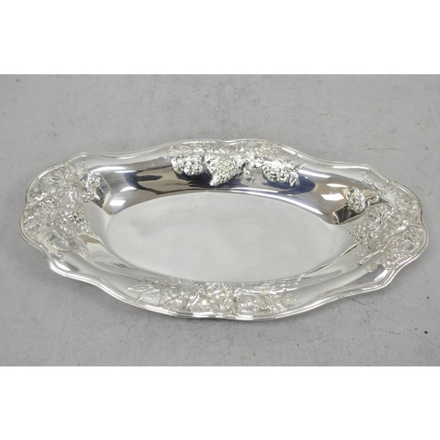 Early 20th Century Superior Silver Grapevine Repousse Silver Plated Bread Plate Tray Trinket Dish For Sale - Image 10 of 11