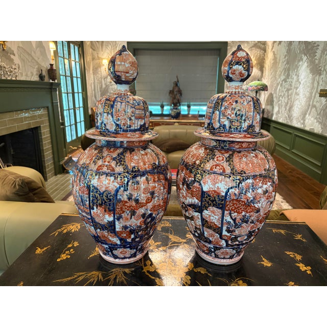 Large Pair of 19th Century Imari Japanese Temple Jars With Covers For Sale - Image 12 of 12