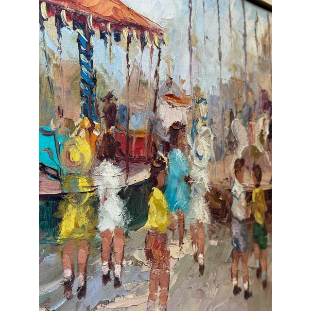 French Jean Boissin Mid-Century Impressionist Style Oil Painting Carnival Scene in France For Sale - Image 3 of 15