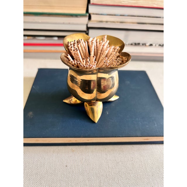 Vintage Solid Brass Flower Match Holder and Toothpick Cup For Sale In Louisville - Image 6 of 12