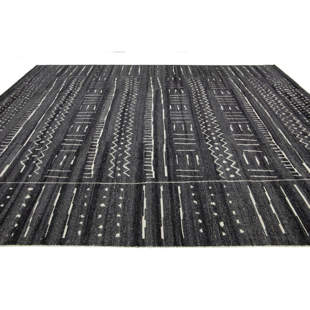 Textile Modern Moroccan Style Gray Wool Rug With Tribal Pattern by Apadana For Sale - Image 7 of 10