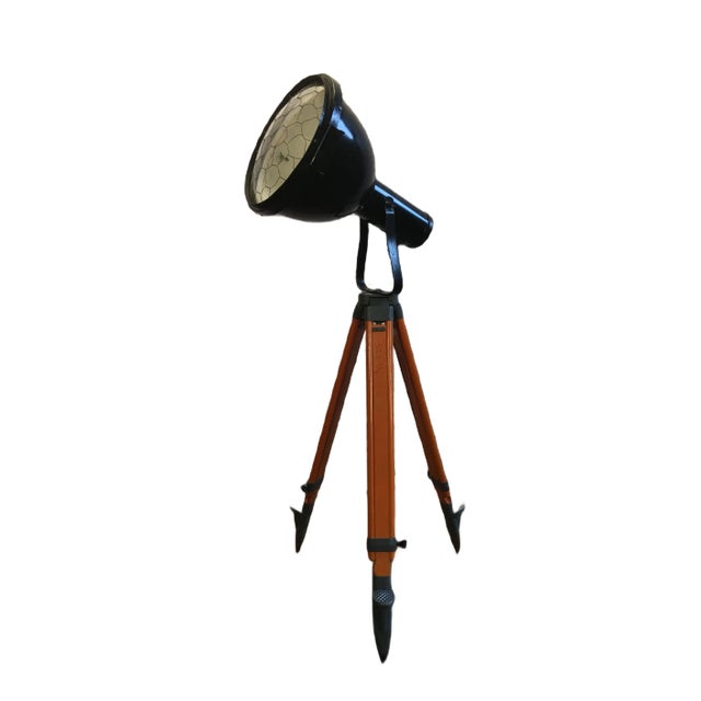 Vintage Industrial Enameled Tripod Reflector Lamp, 1950s For Sale