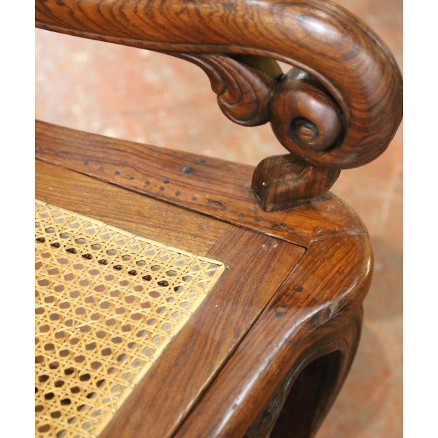 19th Century French Louis XV Carved Oak Five-Seat Caned Settee For Sale - Image 10 of 12