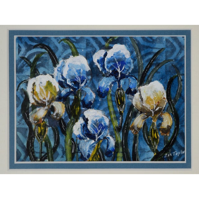 Japanese Iris Still Life - Watercolor and Ink on Paper Original watercolor and ink painting depicting blue and white...