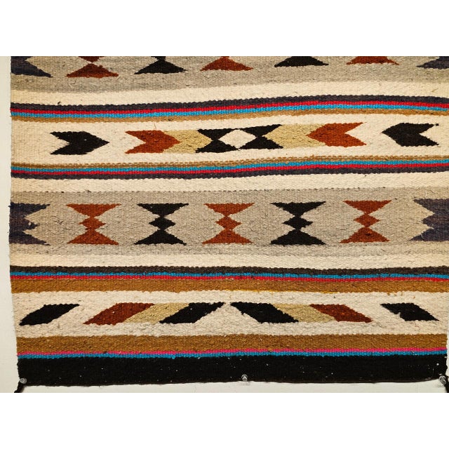 Vintage Navajo Saddle Blanket, Band Pattern, Native American Wall Art, 3x3 For Sale In Chicago - Image 6 of 11