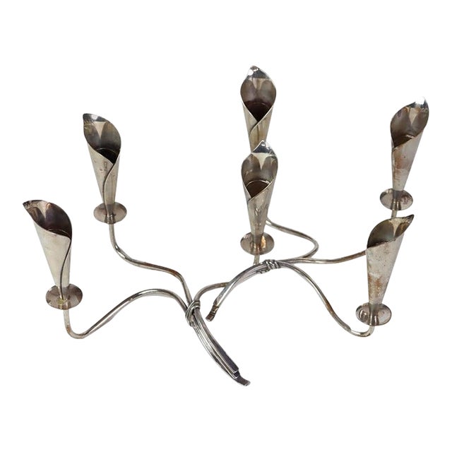 Pair Vintage Danish Modern Silver Plate Lily Form Candelabras, Denmark, C1950 For Sale