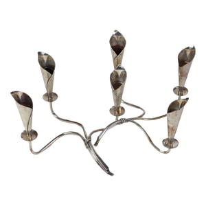 Pair Vintage Danish Modern Silver Plate Lily Form Candelabras, Denmark, C1950