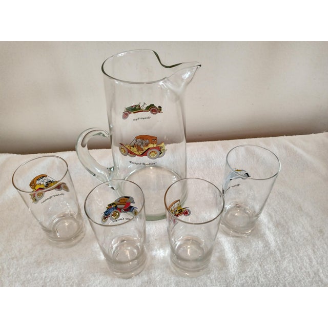 1960s Vintage Antique Cars Pitcher and Highball Glasses 5 Pc. Set For Sale - Image 5 of 6