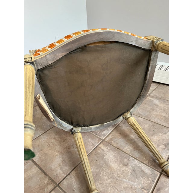 Orange Vintage Striped Upholstered French Style Armchair For Sale - Image 8 of 9