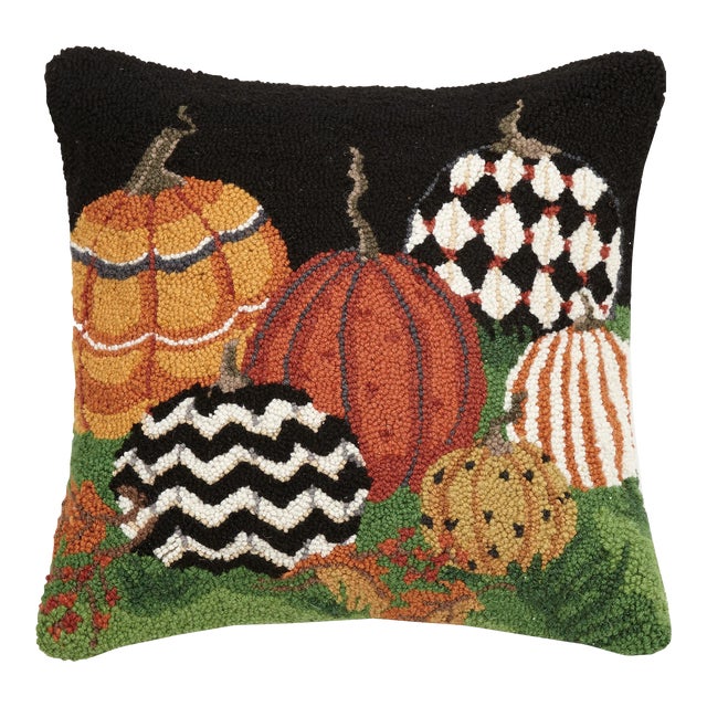 Painted Pumpkins Hook Pillow, 18" x 18" For Sale