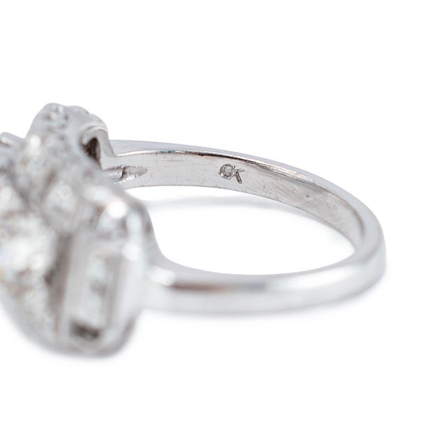 Antique Platinum 1.78ct Old European Cut Diamond Three Stone Engagement Ring, Size 6 For Sale In Houston - Image 6 of 9