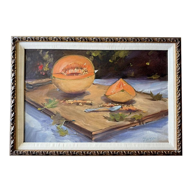 Michael Logan (1939-2016) California Impressionist Cantaloupe Still Life Oil Painting, Framed For Sale