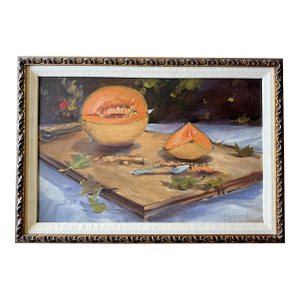 Michael Logan (1939-2016) California Impressionist Cantaloupe Still Life Oil Painting, Framed