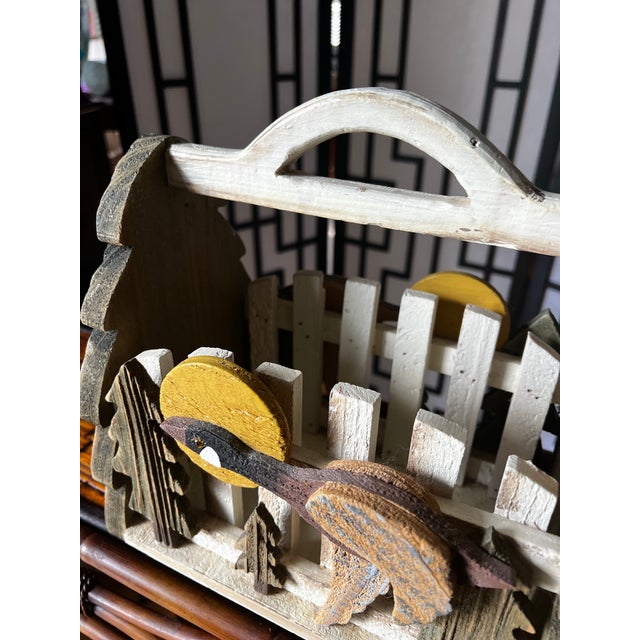 Vintage Folk Art Flying Goose and Sunrise Scene on Wooden Basket For Sale In Atlanta - Image 6 of 12