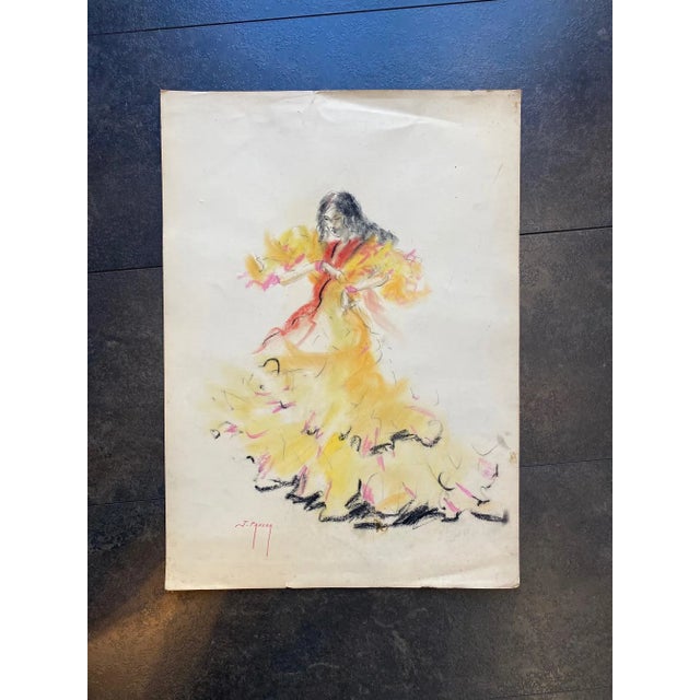 José Parera, Danseuse de flamenco, 1970, Oil Stick on Paper, in Very Good conditions. This piece has an attribution mark,...