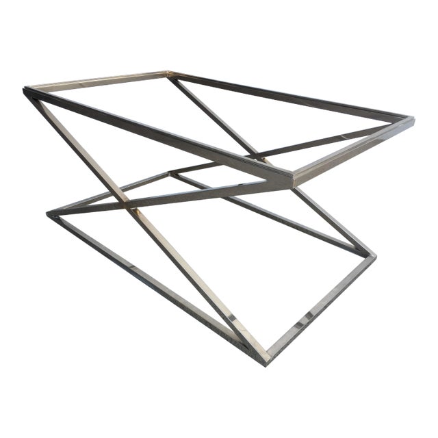 Granger Hertzog Attributed Chrome X Base Glass Top Coffee Table For Sale