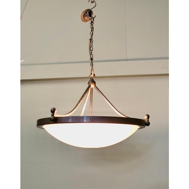 Art Deco Opalescent Glass up Light Pendant An excellent quality piece, the light frame is made in age darkened brass, the...