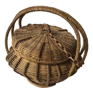 Vintage Handwoven Lidded Basket For Sale