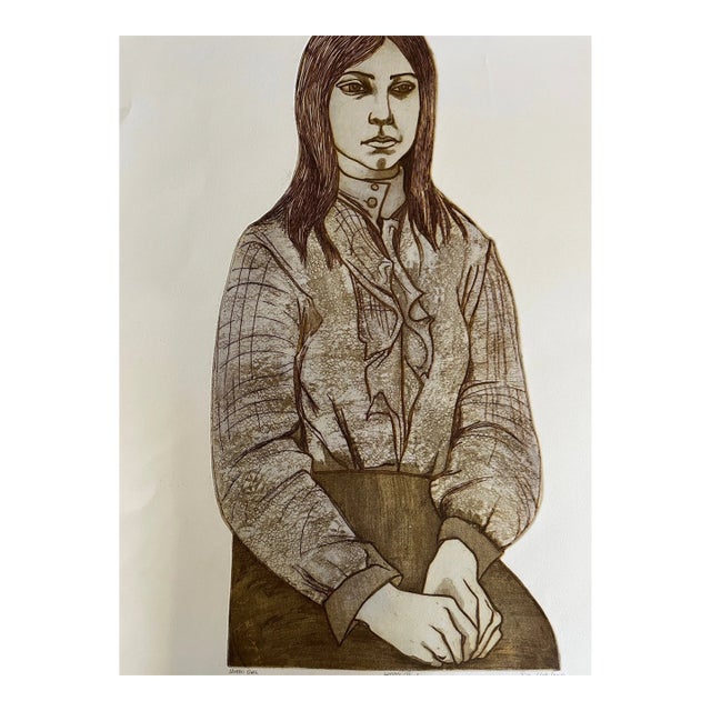 19th Century Ruth Leaf "Seated Girl" Signed Artist's Proof Woodcut Etching Print 29x21 For Sale