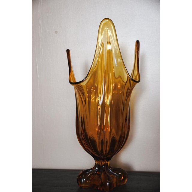 Viking Glass Epic Amber Drape Swung Glass Vase Art 1960s For Sale In Des Moines, IA - Image 6 of 12