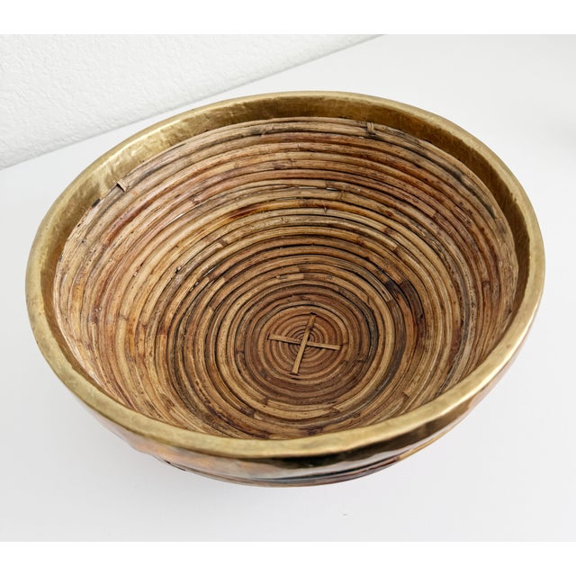 1970s Gabriella Crespi Brass and Split Reed Basket Bowl, Attributed For Sale - Image 10 of 10