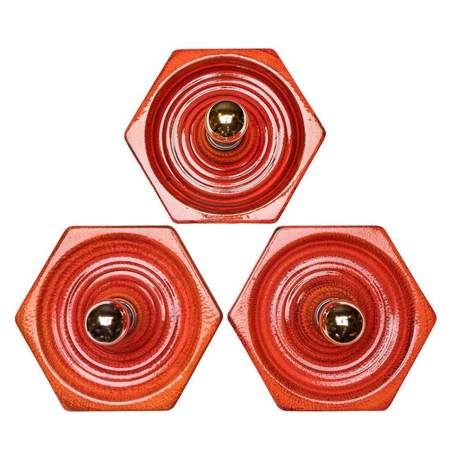 Hexagonal Wall Lamp in Red Orange Ceramic from Hustadt Germany, 1970s For Sale - Image 6 of 12