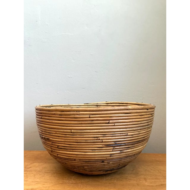 Mid-Century Modern Vintage Natural Pencil Reed Decorative Bowl For Sale - Image 3 of 12