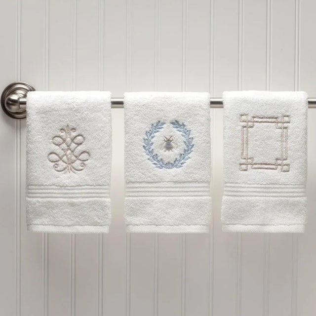 American Duck Egg Blue Napoleon Bee Wreath Terry Guest Towel, Embroidered For Sale - Image 3 of 7