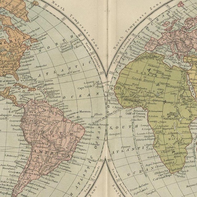 Antique Map of the World in Two Hemispheres with Rivers and Mountains, 1870 For Sale - Image 6 of 12