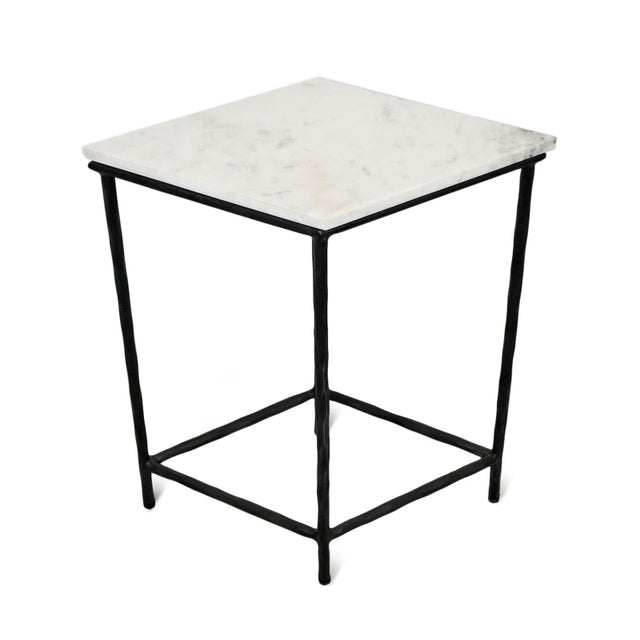 Contemporary Modern Marble & Iron Diamond Side Table For Sale - Image 3 of 7