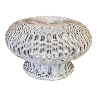 Late 20th Century Coastal Rattan Wicker Poof Mushroom-Style Ottoman For Sale