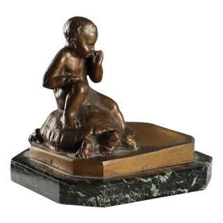 Child and Turtle Sculpture in Bronze For Sale