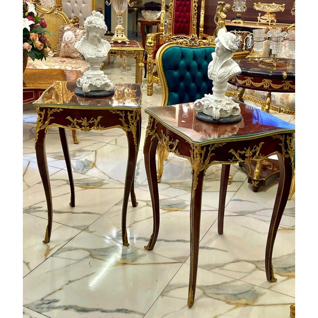 French Accent Side Table With Glass Top, Gold Leaf & Bronze Details For Sale - Image 4 of 5