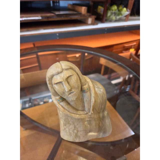 1970s Navajo Carved Ralph SuZO Soapstone With Turquoise Embellishments Native American Indian For Sale In San Diego - Image 6 of 7